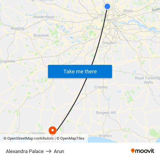 Alexandra Palace to Arun map