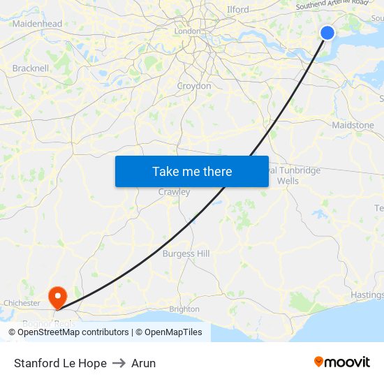 Stanford Le Hope to Arun map
