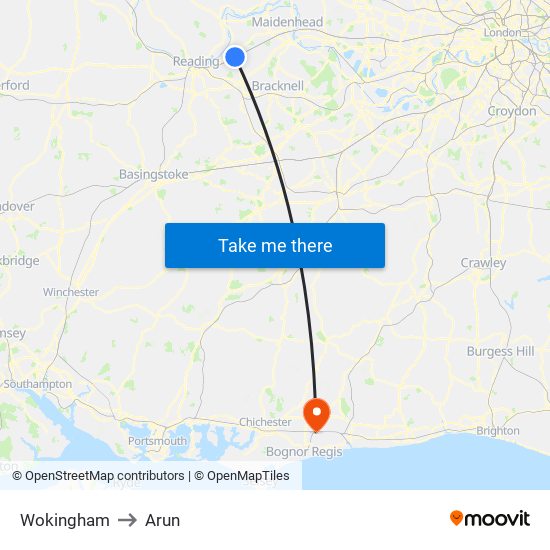 Wokingham to Arun map
