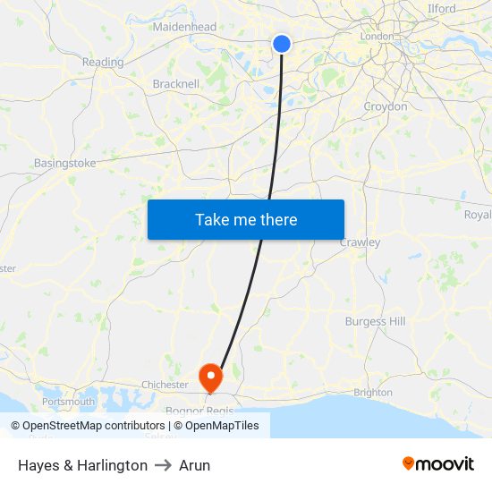 Hayes & Harlington to Arun map