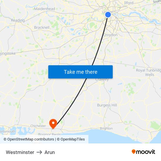Westminster to Arun map