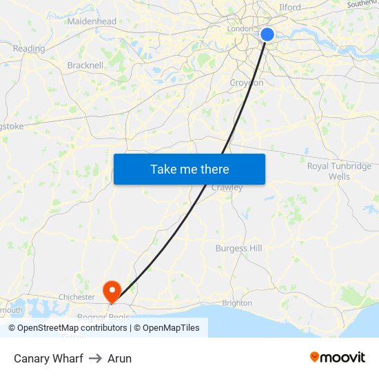 Canary Wharf to Arun map