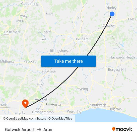 Gatwick Airport to Arun map