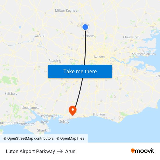Luton Airport Parkway to Arun map