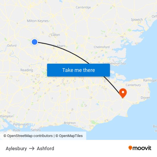 Aylesbury to Ashford map