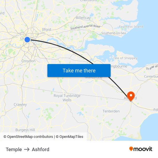 Temple to Ashford map