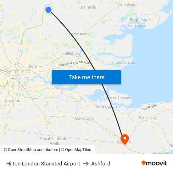 Hilton London Stansted Airport to Ashford map