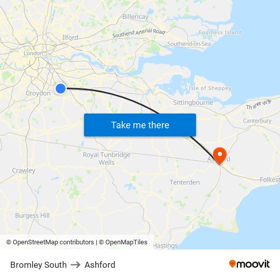 Bromley South to Ashford map