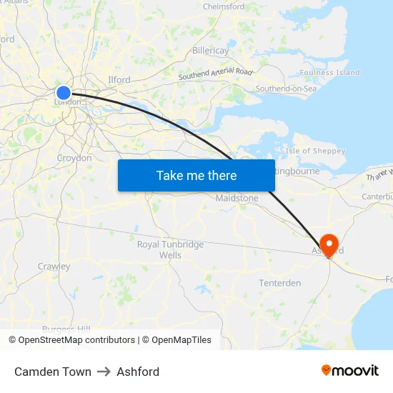 Camden Town to Ashford map
