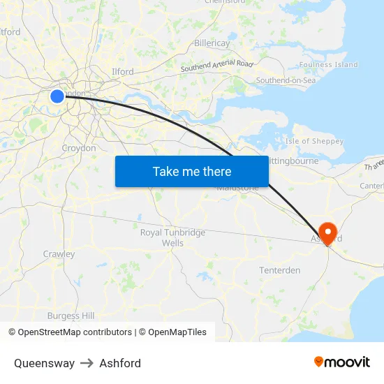Queensway to Ashford map