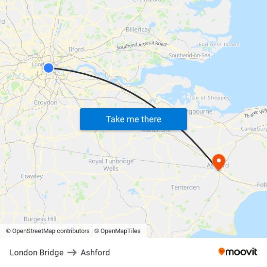 London Bridge to Ashford map