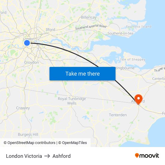 London Victoria to Ashford map