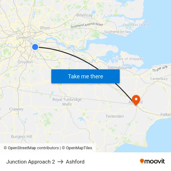 Junction Approach 2 to Ashford map