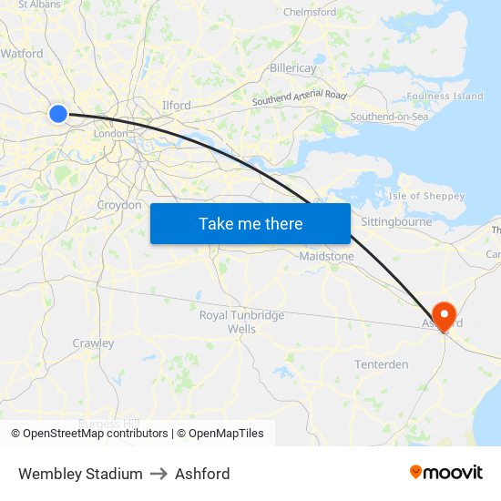 Wembley Stadium to Ashford map