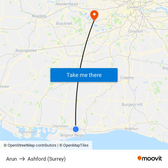 Arun to Ashford (Surrey) map