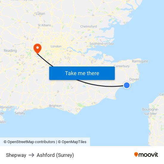 Shepway to Ashford (Surrey) map