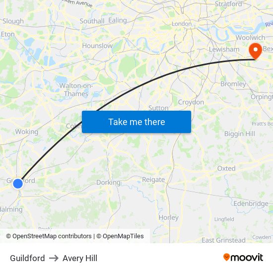 Guildford to Avery Hill map