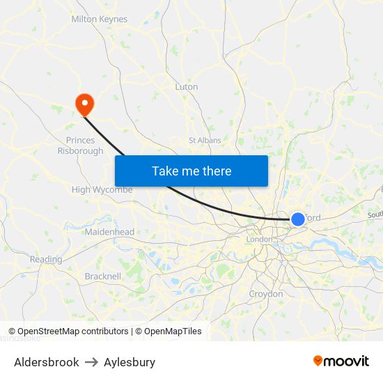 Aldersbrook to Aylesbury map