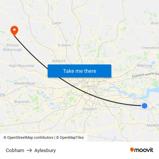 Cobham to Aylesbury map