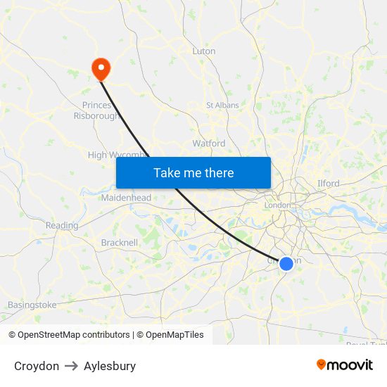 Croydon to Aylesbury map