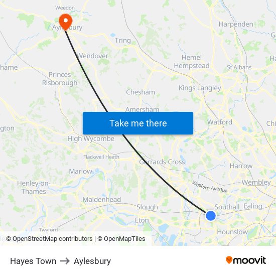 Hayes Town to Aylesbury map