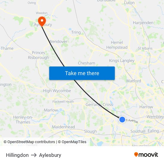 Hillingdon to Aylesbury map