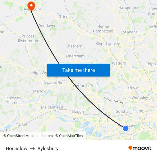 Hounslow to Aylesbury map