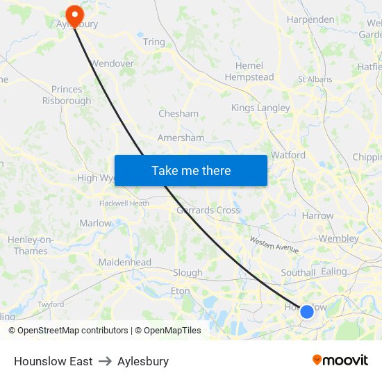 Hounslow East to Aylesbury map