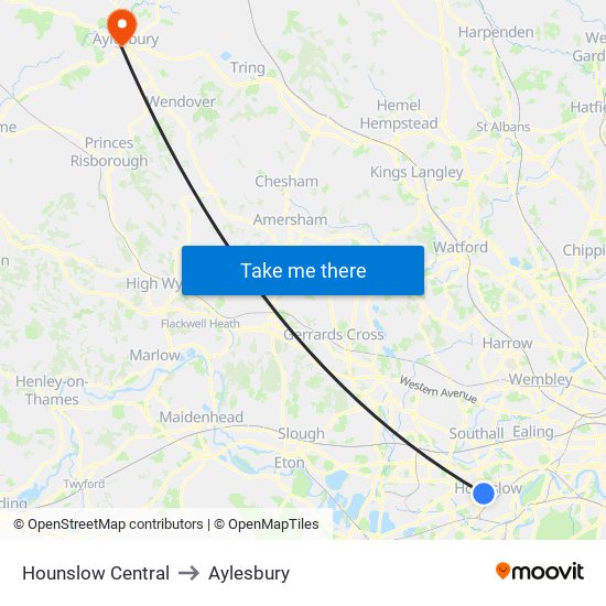 Hounslow Central to Aylesbury map