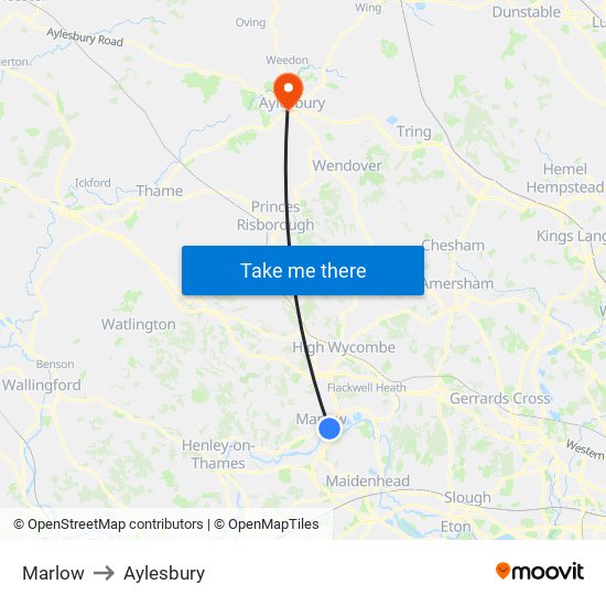 Marlow to Aylesbury map