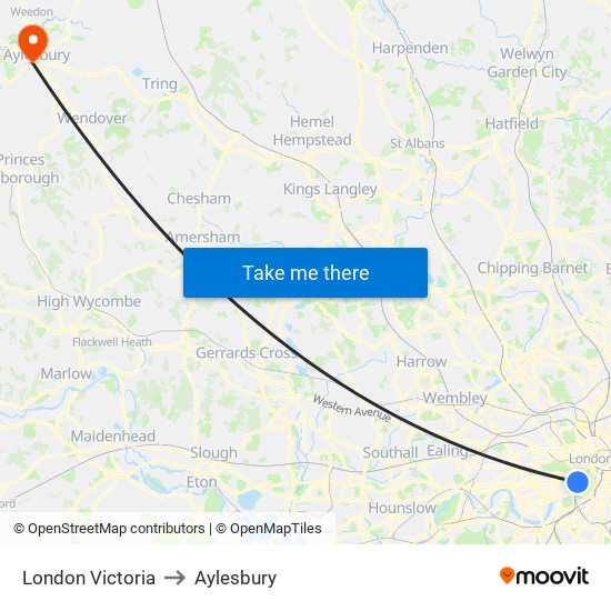 London Victoria to Aylesbury map