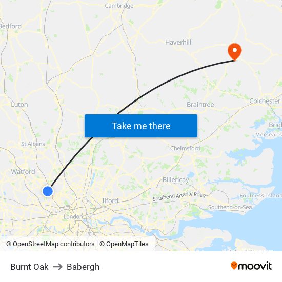 Burnt Oak to Babergh map