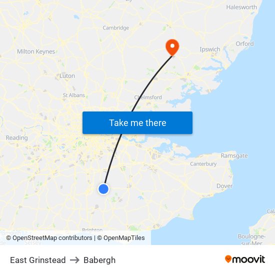 East Grinstead to Babergh map