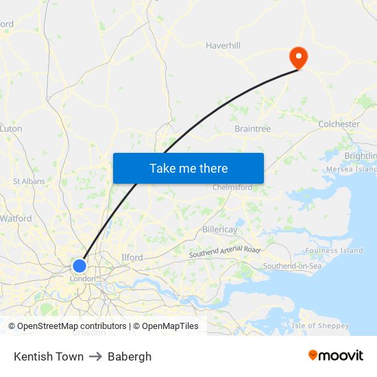 Kentish Town to Babergh map
