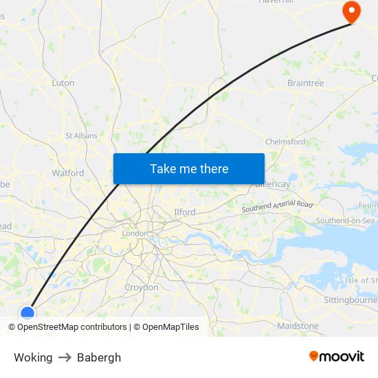 Woking to Babergh map