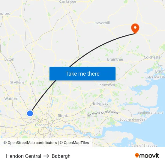 Hendon Central to Babergh map