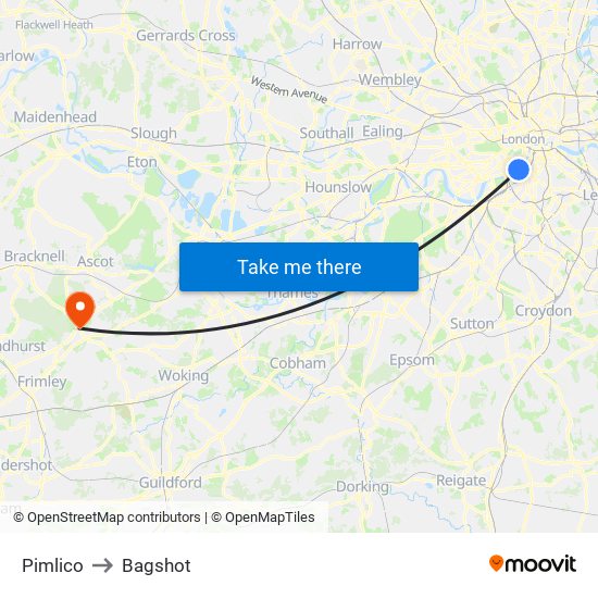 Pimlico to Bagshot map