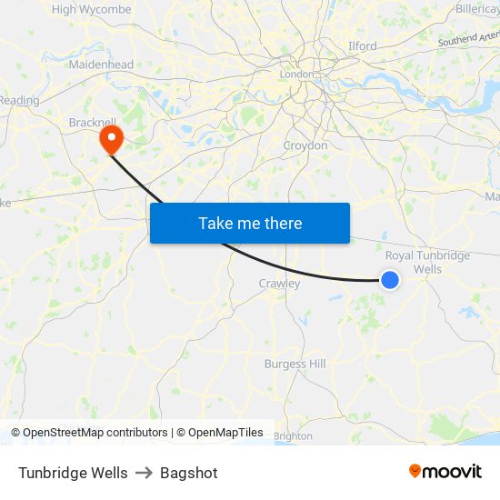 Tunbridge Wells to Bagshot map