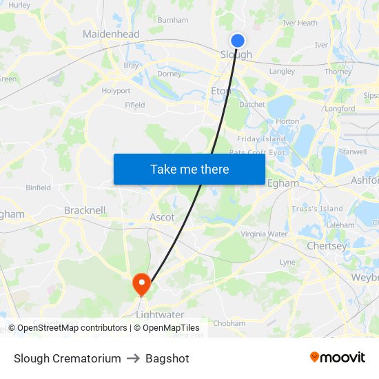 Slough Crematorium to Bagshot map