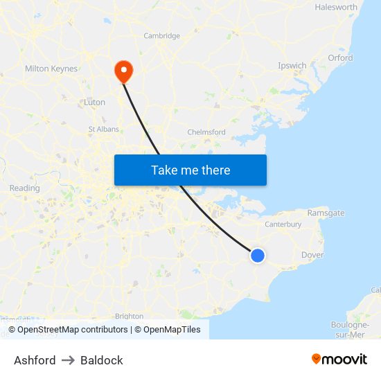 Ashford to Baldock map