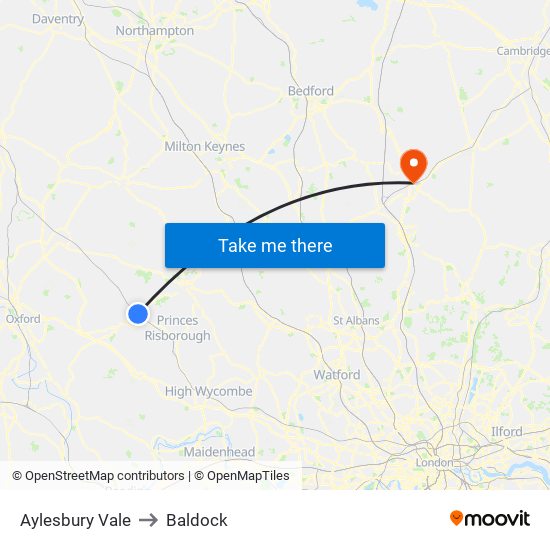 Aylesbury Vale to Baldock map