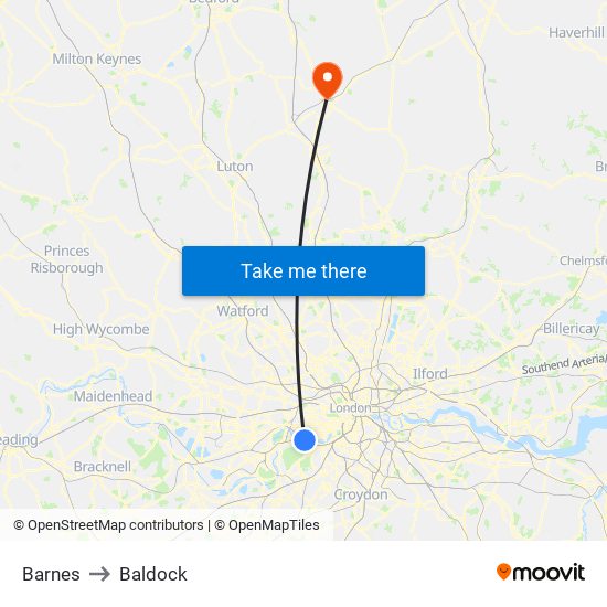 Barnes to Baldock map