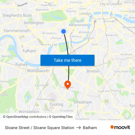 Sloane Street / Sloane Square Station to Balham map