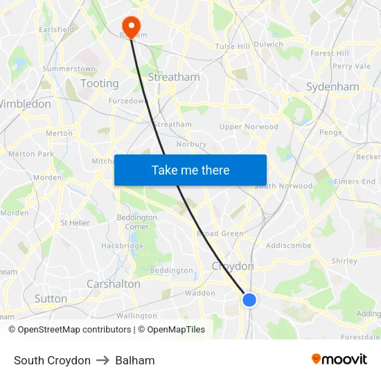 South Croydon to Balham map