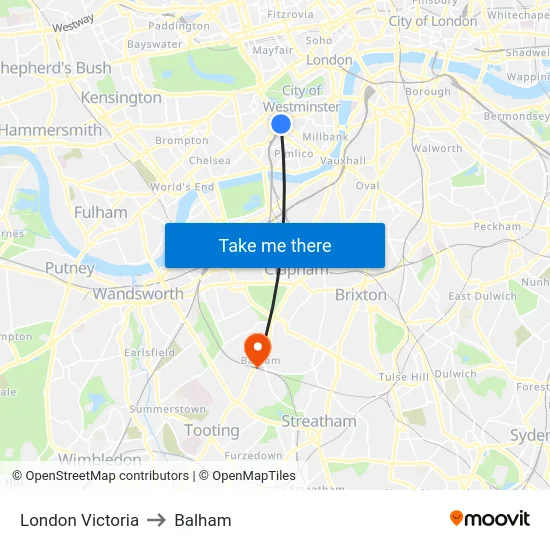 London Victoria to Balham map