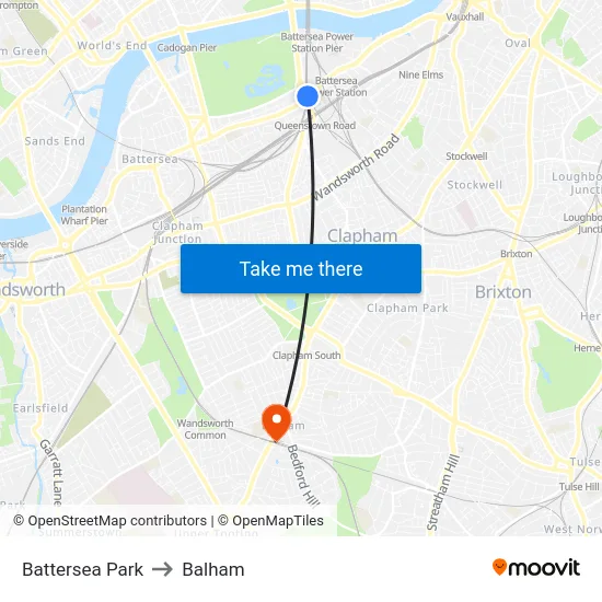 Battersea Park to Balham map