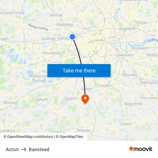 Acton to Banstead map