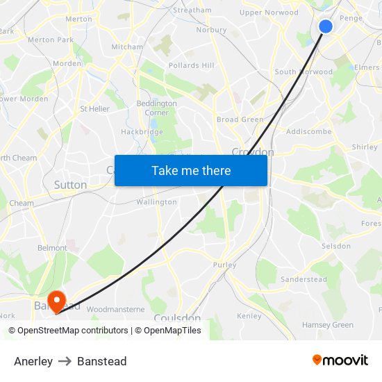 Anerley to Banstead map