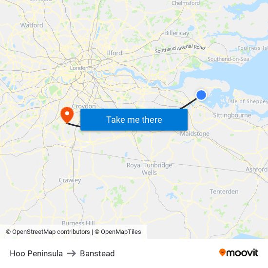 Hoo Peninsula to Banstead map