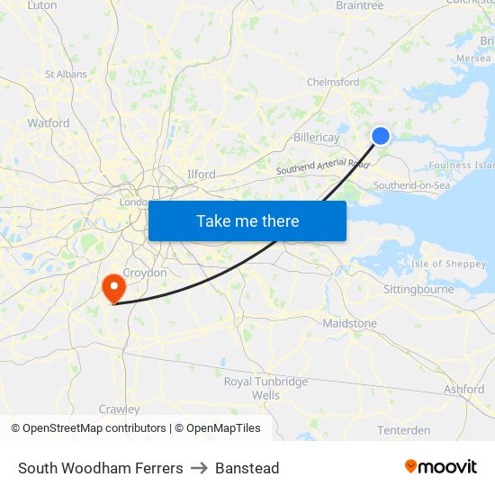 South Woodham Ferrers to Banstead map